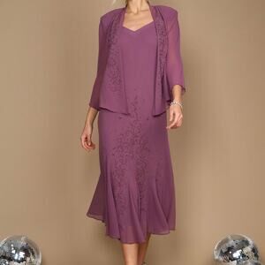 NWD R&M Richards Dark Rose 2 Piece Evening Jacket Dress Set Womens Plus Size 20W